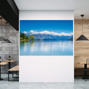 Muursticker canvas meer bergen wolken 12A
